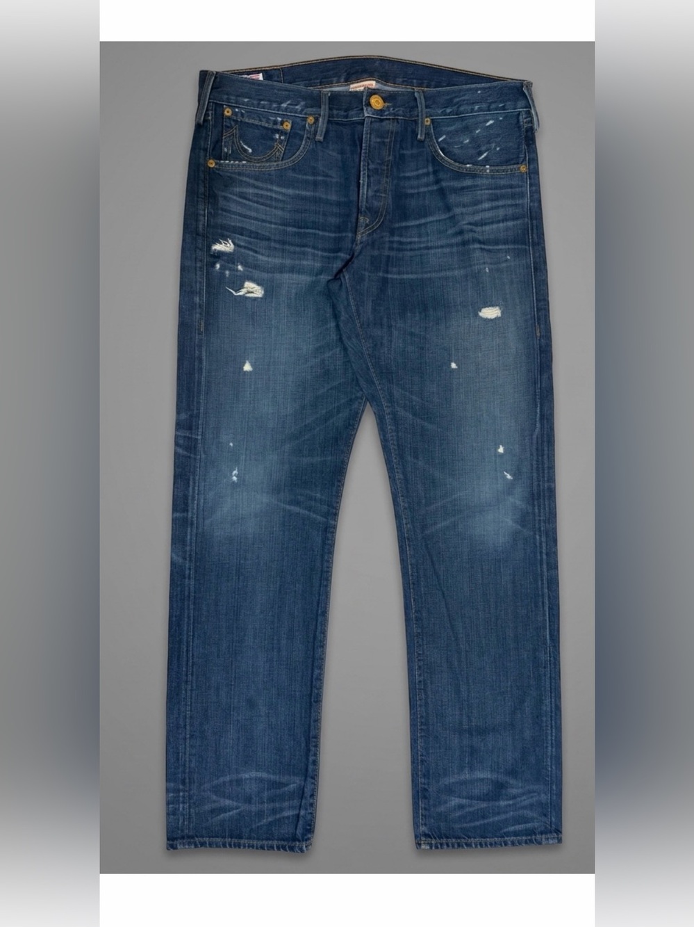 True Religion Straight Distressed Dark Blue Jeans